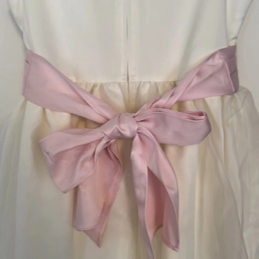 Little Miss Ivory Easter Flower Girls Dress Formal Sleeveless Pink Bow Size 12 - Picture 8 of 11